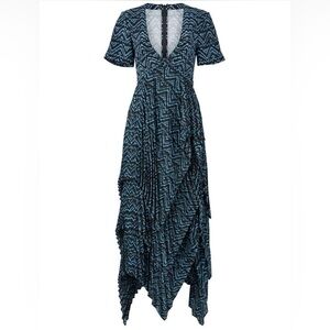 Elegant Blue Patterned Women's Dress